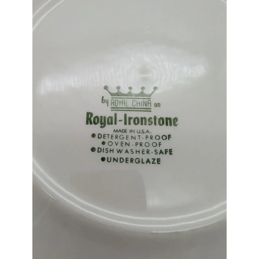 Vtg Royal Ironstone Cavalier Blue & Green Floral Dinner Plates Set Of 4 USA